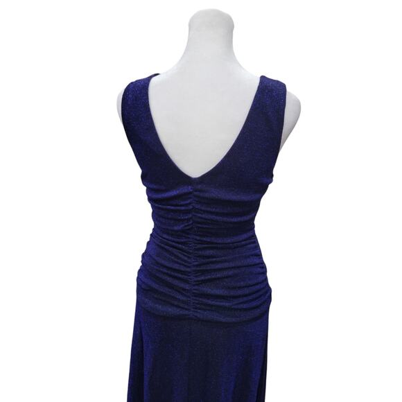 Nightway Ruched Sleeveless Maxi Dress Womens Size 4 Sparkle Blue Elegant Evening - Picture 6 of 15